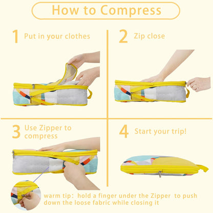 6 Pcs Compression Packing Cubes for Travel, Waterproof Luggage Organizer Washable Storage Bags Set - Packaging Cubes for Backpack Travel and Carry-Ons