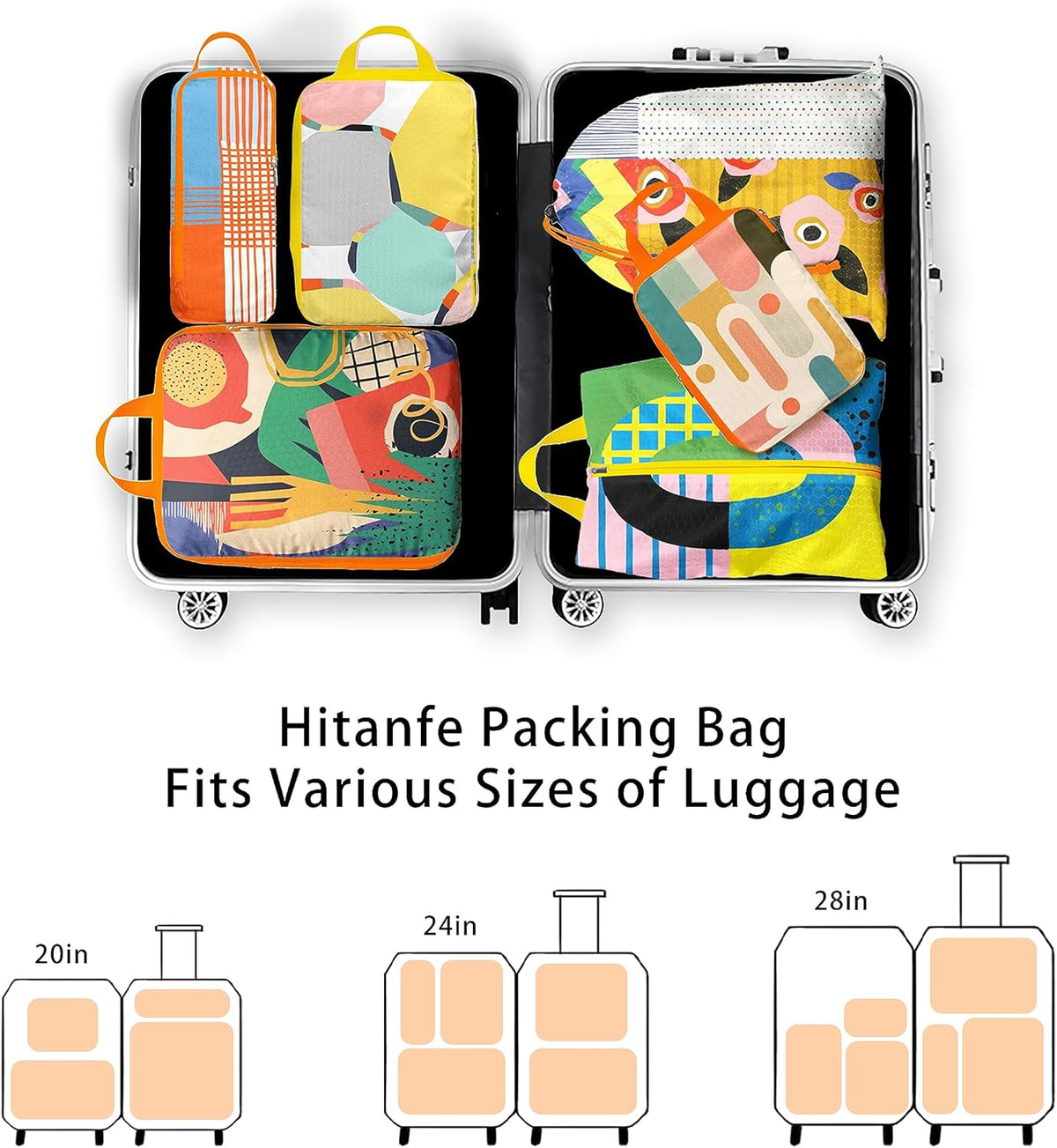 6 Pcs Compression Packing Cubes for Travel, Waterproof Luggage Organizer Washable Storage Bags Set - Packaging Cubes for Backpack Travel and Carry-Ons