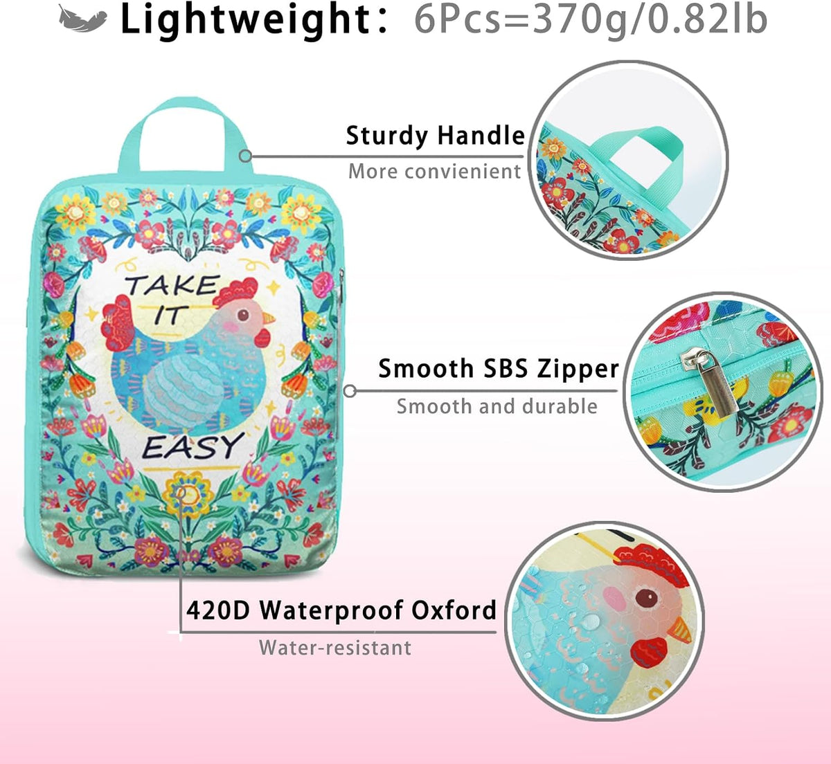 6 Pcs Compression Packing Cubes for Travel, Waterproof Luggage Organizer Washable Storage Bags Set - Packaging Cubes for Backpack Travel and Carry-Ons