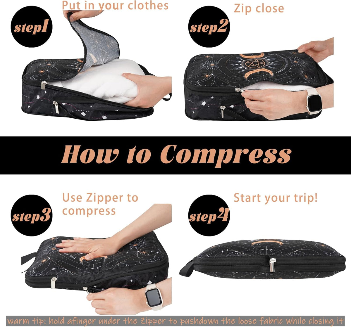 6 Pcs Compression Packing Cubes for Travel, Waterproof Luggage Organizer Washable Storage Bags Set - Packaging Cubes for Backpack Travel and Carry-Ons