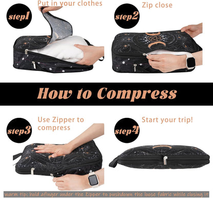 6 Pcs Compression Packing Cubes for Travel, Waterproof Luggage Organizer Washable Storage Bags Set - Packaging Cubes for Backpack Travel and Carry-Ons