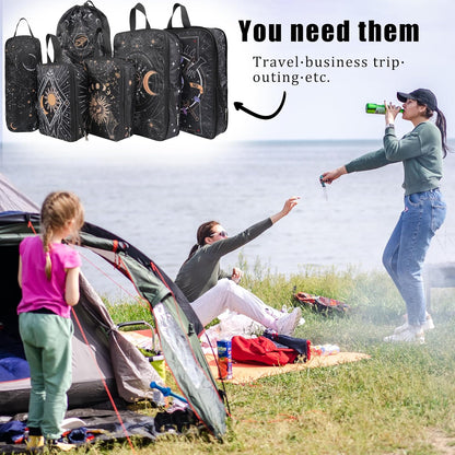 6 Pcs Compression Packing Cubes for Travel, Waterproof Luggage Organizer Washable Storage Bags Set - Packaging Cubes for Backpack Travel and Carry-Ons