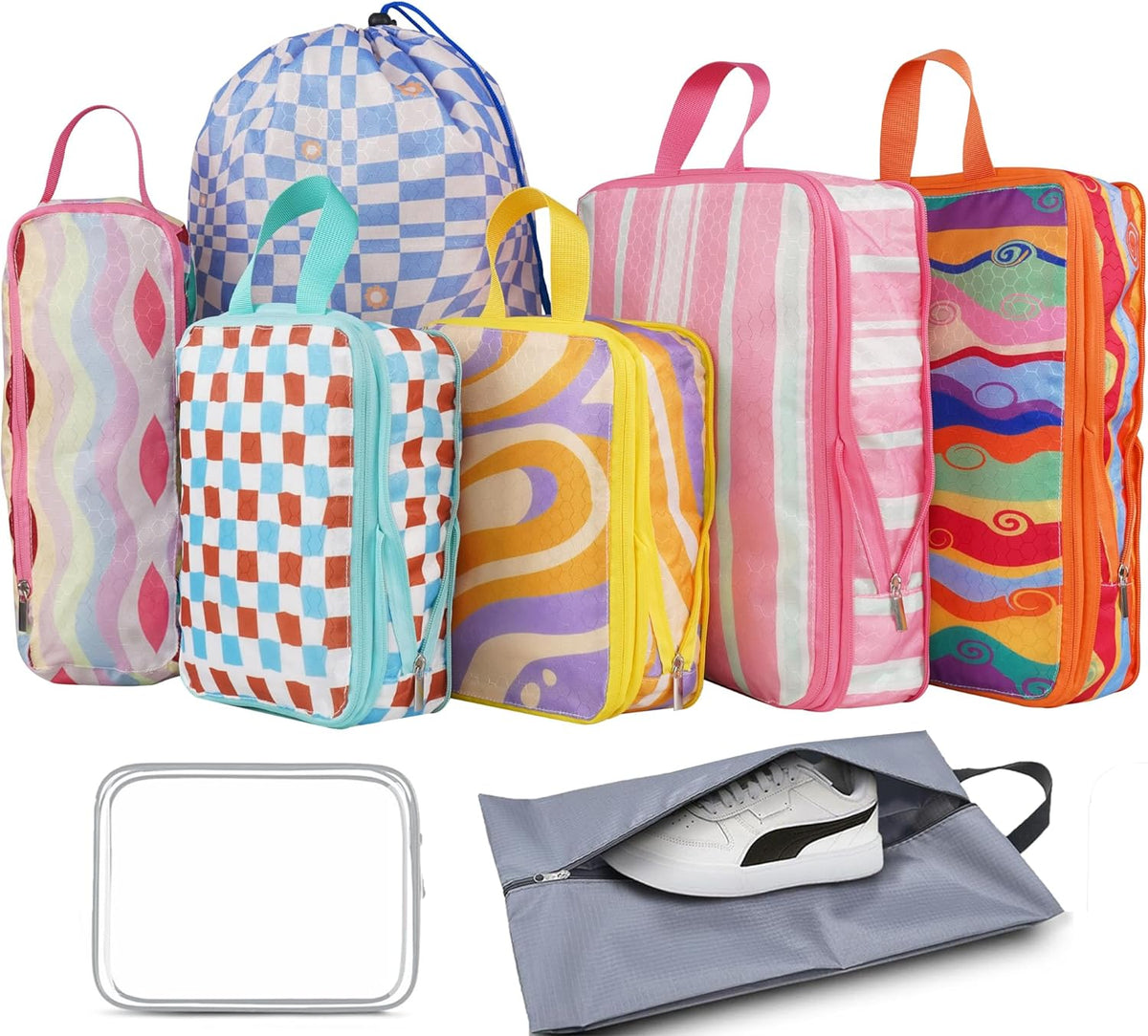 6 Pcs Compression Packing Cubes for Travel, Waterproof Luggage Organizer Washable Storage Bags Set - Packaging Cubes for Backpack Travel and Carry-Ons