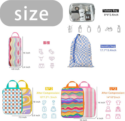 6 Pcs Compression Packing Cubes for Travel, Waterproof Luggage Organizer Washable Storage Bags Set - Packaging Cubes for Backpack Travel and Carry-Ons