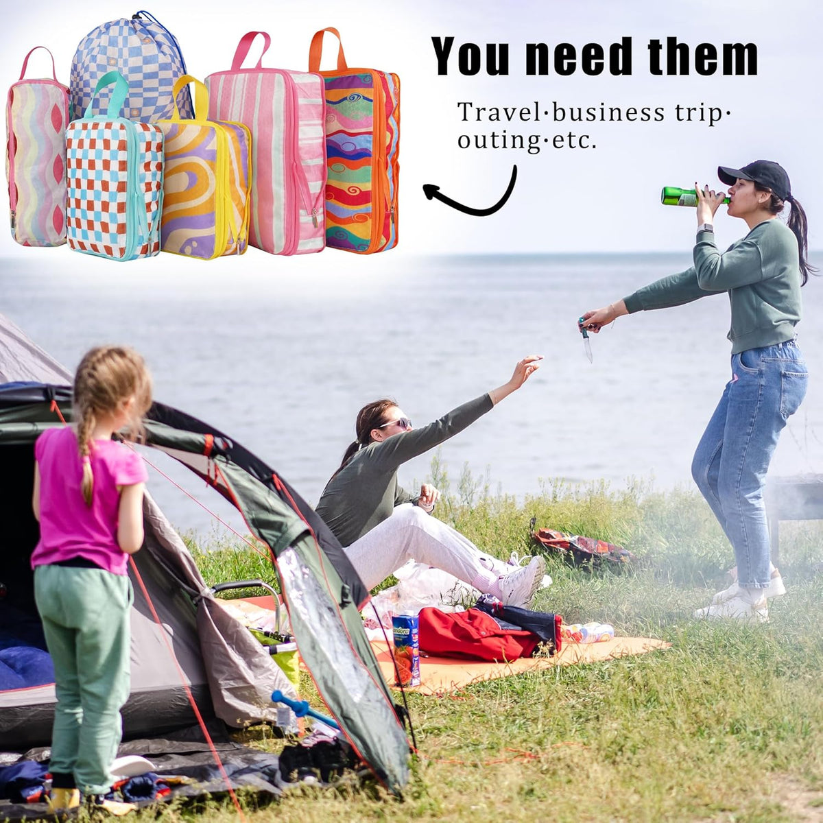 6 Pcs Compression Packing Cubes for Travel, Waterproof Luggage Organizer Washable Storage Bags Set - Packaging Cubes for Backpack Travel and Carry-Ons
