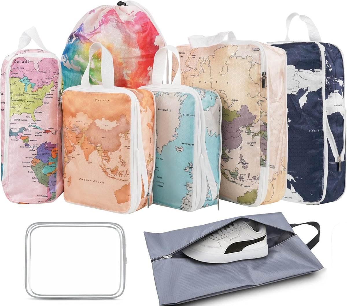 6 Pcs Compression Packing Cubes for Travel, Waterproof Luggage Organizer Washable Storage Bags Set - Packaging Cubes for Backpack Travel and Carry-Ons
