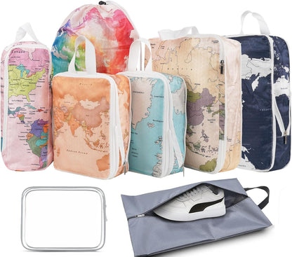 6 Pcs Compression Packing Cubes for Travel, Waterproof Luggage Organizer Washable Storage Bags Set - Packaging Cubes for Backpack Travel and Carry-Ons