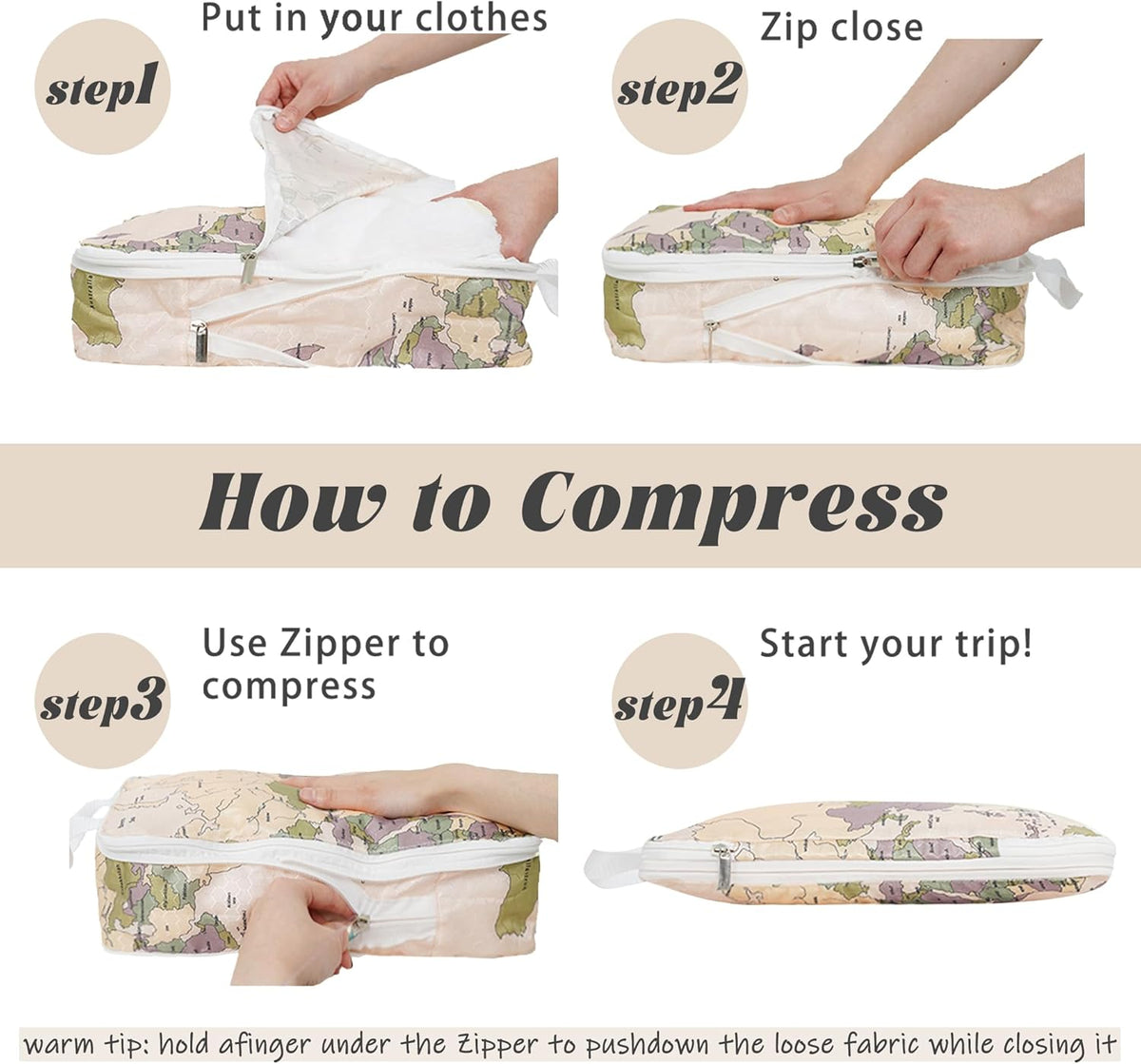 6 Pcs Compression Packing Cubes for Travel, Waterproof Luggage Organizer Washable Storage Bags Set - Packaging Cubes for Backpack Travel and Carry-Ons
