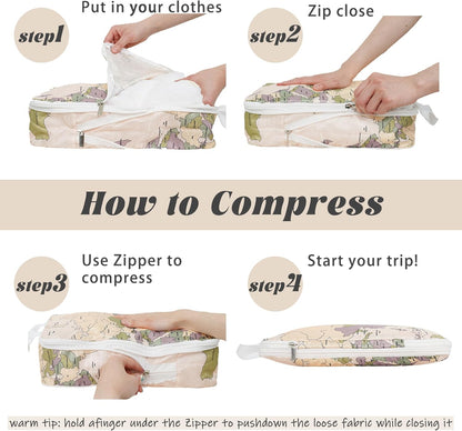 6 Pcs Compression Packing Cubes for Travel, Waterproof Luggage Organizer Washable Storage Bags Set - Packaging Cubes for Backpack Travel and Carry-Ons