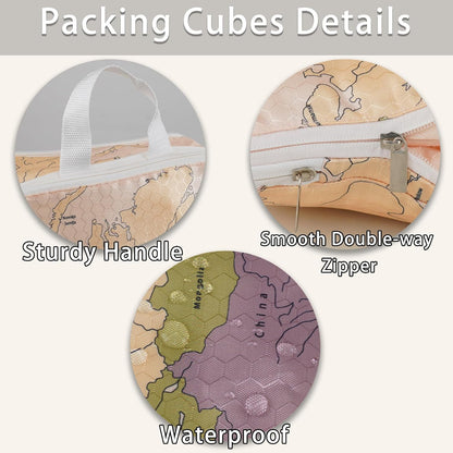 6 Pcs Compression Packing Cubes for Travel, Waterproof Luggage Organizer Washable Storage Bags Set - Packaging Cubes for Backpack Travel and Carry-Ons