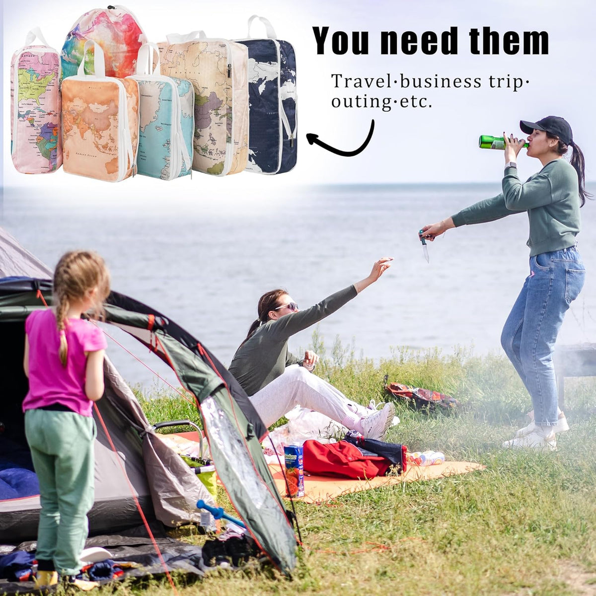 6 Pcs Compression Packing Cubes for Travel, Waterproof Luggage Organizer Washable Storage Bags Set - Packaging Cubes for Backpack Travel and Carry-Ons