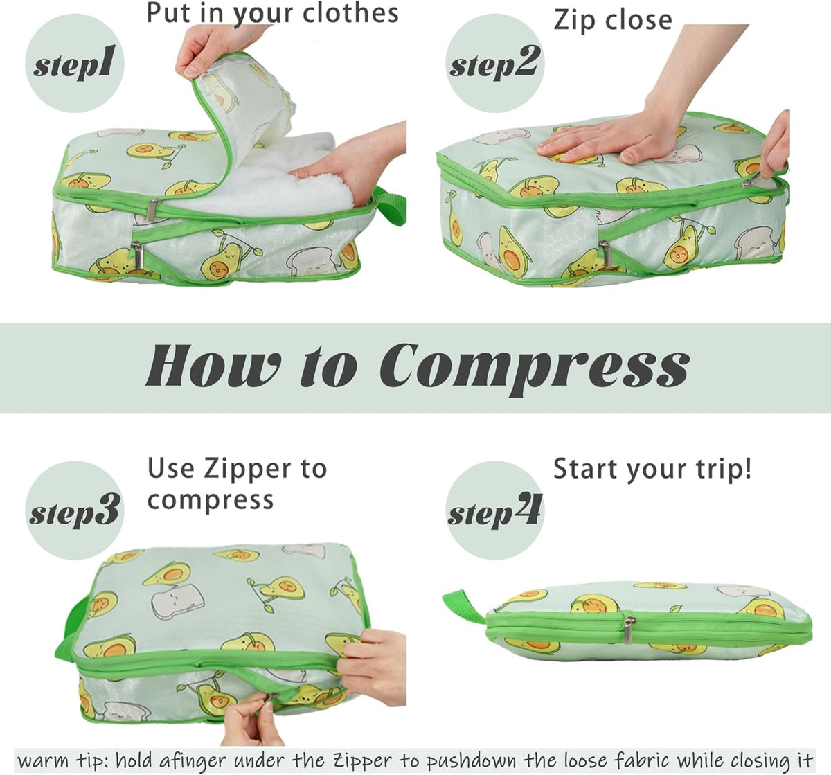 6 Pcs Compression Packing Cubes for Travel, Waterproof Luggage Organizer Washable Storage Bags Set - Packaging Cubes for Backpack Travel and Carry-Ons