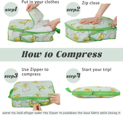 6 Pcs Compression Packing Cubes for Travel, Waterproof Luggage Organizer Washable Storage Bags Set - Packaging Cubes for Backpack Travel and Carry-Ons