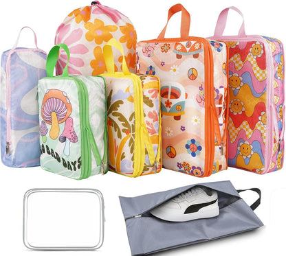 6 Pcs Compression Packing Cubes for Travel, Waterproof Luggage Organizer Washable Storage Bags Set - Packaging Cubes for Backpack Travel and Carry-Ons