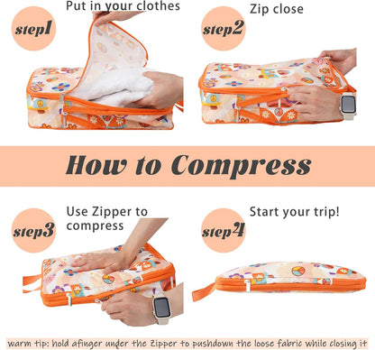 6 Pcs Compression Packing Cubes for Travel, Waterproof Luggage Organizer Washable Storage Bags Set - Packaging Cubes for Backpack Travel and Carry-Ons