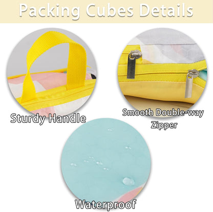 6 Pcs Compression Packing Cubes for Travel, Waterproof Luggage Organizer Washable Storage Bags Set - Packaging Cubes for Backpack Travel and Carry-Ons