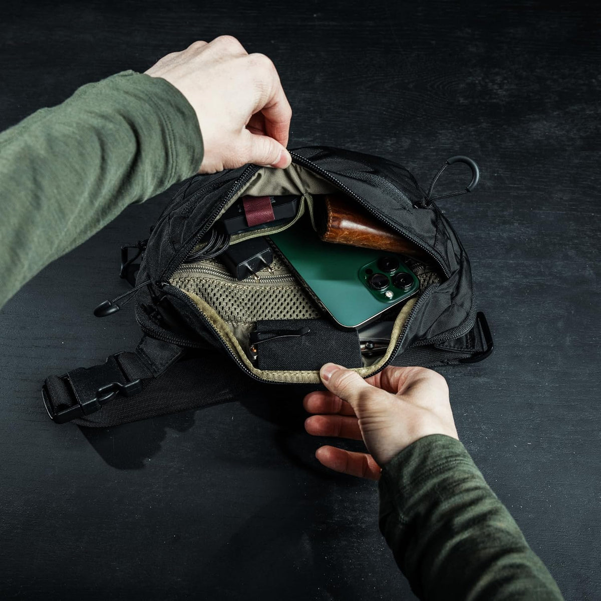 Bando Bag - Tactical Men's Fanny Pack w/Adjustable Waist Belt, Zippered Pockets, Compact Lightweight Belt Bag