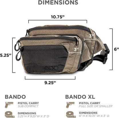 Bando Bag - Tactical Men's Fanny Pack w/Adjustable Waist Belt, Zippered Pockets, Compact Lightweight Belt Bag
