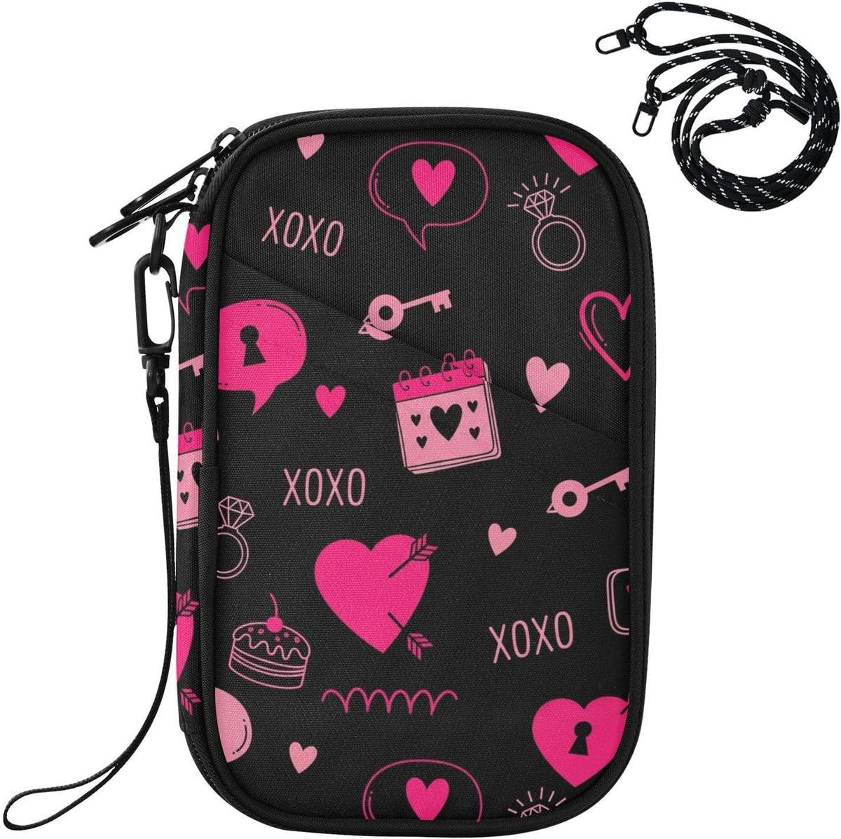 Valentines Hearts Hug Black Passport Holder for Travel Wallet | Water Resistant Family Travel Document Pouch Credit Card Clutch Bag for Women Men
