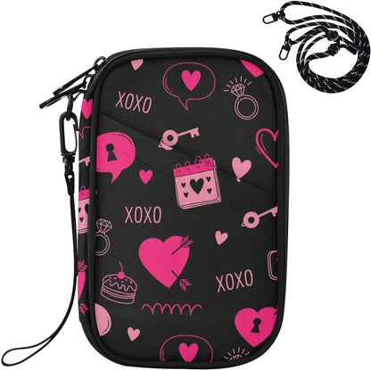 Valentines Hearts Hug Black Passport Holder for Travel Wallet | Water Resistant Family Travel Document Pouch Credit Card Clutch Bag for Women Men