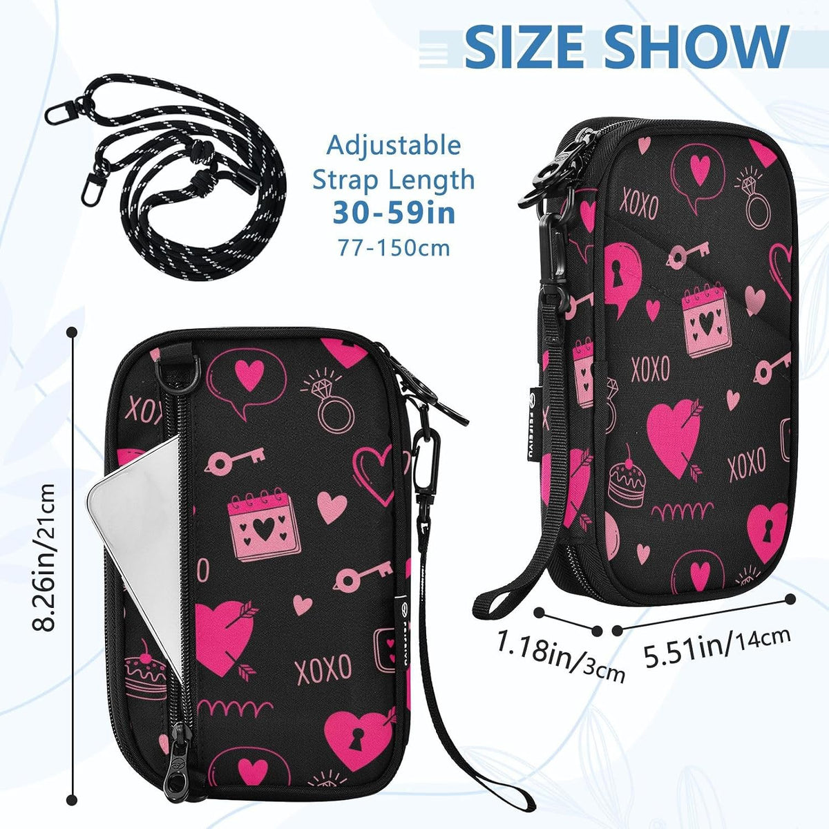 Valentines Hearts Hug Black Passport Holder for Travel Wallet | Water Resistant Family Travel Document Pouch Credit Card Clutch Bag for Women Men