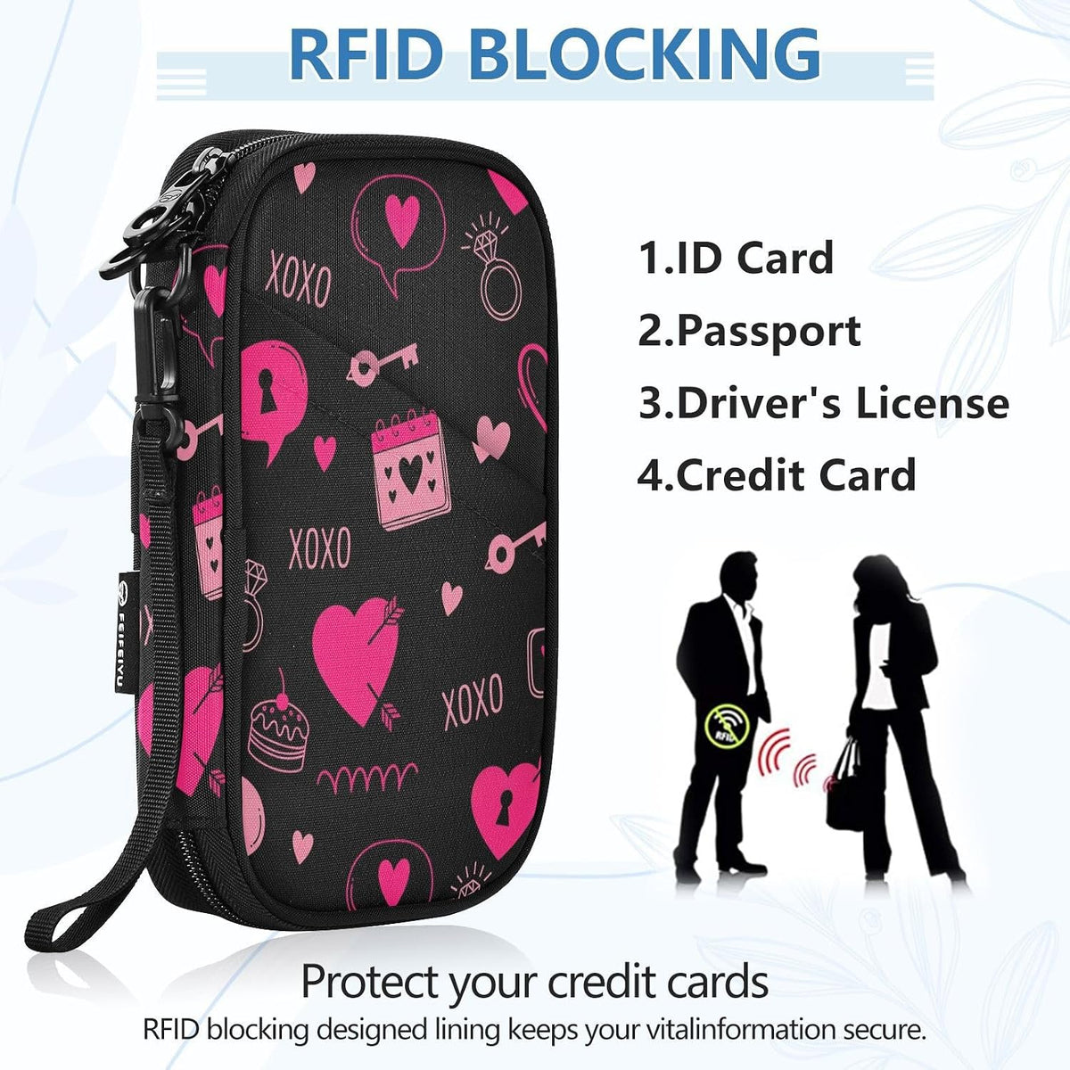 Valentines Hearts Hug Black Passport Holder for Travel Wallet | Water Resistant Family Travel Document Pouch Credit Card Clutch Bag for Women Men