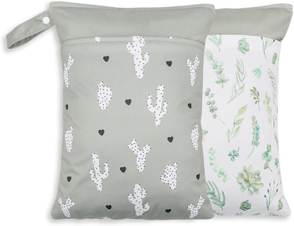 2 Pack Wet Dry Bags for Baby Cloth Diapers&Breast Pump Parts, Waterproof Reusable Wet Bag with Two Zippered Pockets & Handle, Beach Pool Gym Bag Stroller Yoga Toiletries Daycare Organizer for Swimsuit Wet Clothes, 11.8 inch x 15.7inch