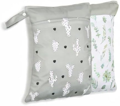 2 Pack Wet Dry Bags for Baby Cloth Diapers&Breast Pump Parts, Waterproof Reusable Wet Bag with Two Zippered Pockets & Handle, Beach Pool Gym Bag Stroller Yoga Toiletries Daycare Organizer for Swimsuit Wet Clothes, 11.8 inch x 15.7inch