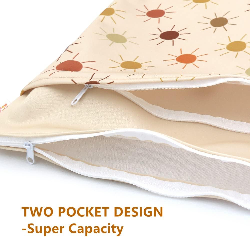 2 Pack Wet Dry Bags for Baby Cloth Diapers&Breast Pump Parts, Waterproof Reusable Wet Bag with Two Zippered Pockets & Handle, Beach Pool Gym Bag Stroller Yoga Toiletries Daycare Organizer for Swimsuit Wet Clothes, 11.8 inch x 15.7inch