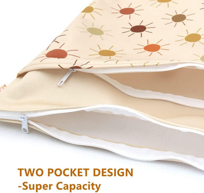 2 Pack Wet Dry Bags for Baby Cloth Diapers&Breast Pump Parts, Waterproof Reusable Wet Bag with Two Zippered Pockets & Handle, Beach Pool Gym Bag Stroller Yoga Toiletries Daycare Organizer for Swimsuit Wet Clothes, 11.8 inch x 15.7inch