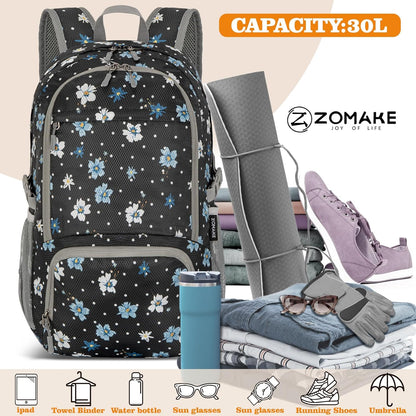 Lightweight Packable Backpack 30L, Foldable Hiking Backpacks Water Resistant Compact Folding Daypack for Travel(Light Blue)