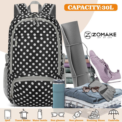 Lightweight Packable Backpack 30L, Foldable Hiking Backpacks Water Resistant Compact Folding Daypack for Travel(Light Blue)