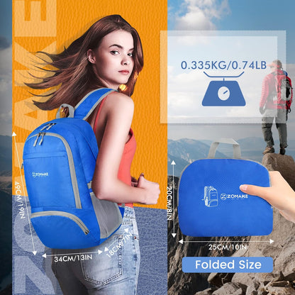 Lightweight Packable Backpack 30L, Foldable Hiking Backpacks Water Resistant Compact Folding Daypack for Travel(Light Blue)