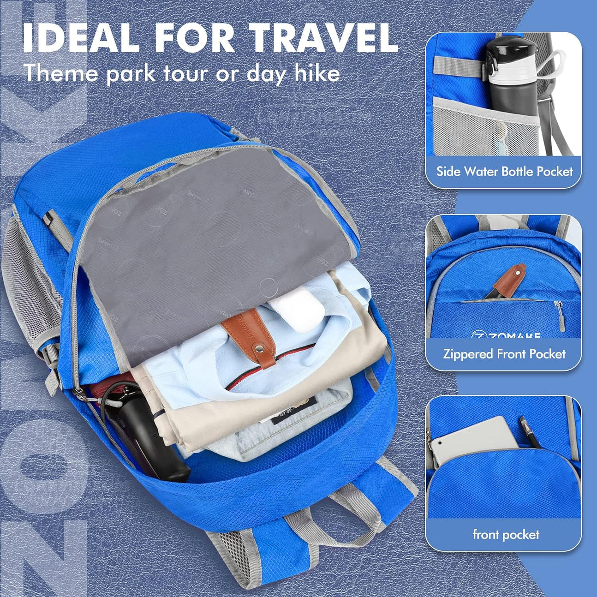 Lightweight Packable Backpack 30L, Foldable Hiking Backpacks Water Resistant Compact Folding Daypack for Travel(Light Blue)