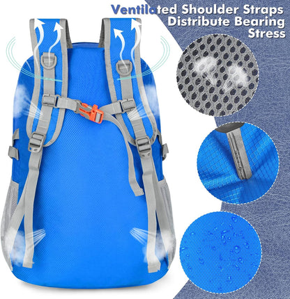 Lightweight Packable Backpack 30L, Foldable Hiking Backpacks Water Resistant Compact Folding Daypack for Travel(Light Blue)