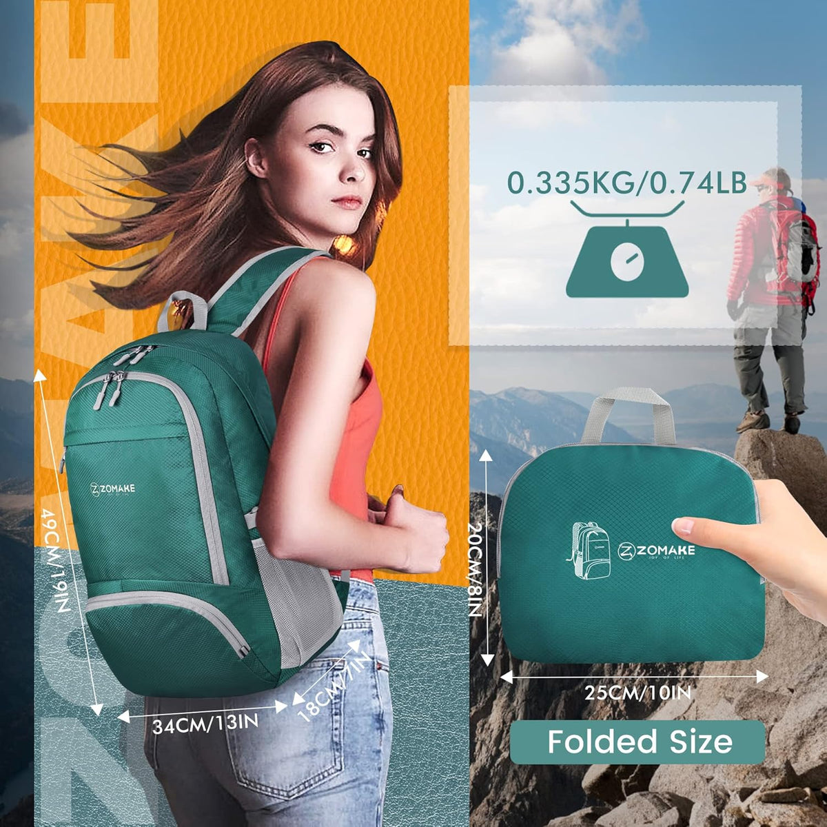 Lightweight Packable Backpack 30L, Foldable Hiking Backpacks Water Resistant Compact Folding Daypack for Travel(Light Blue)
