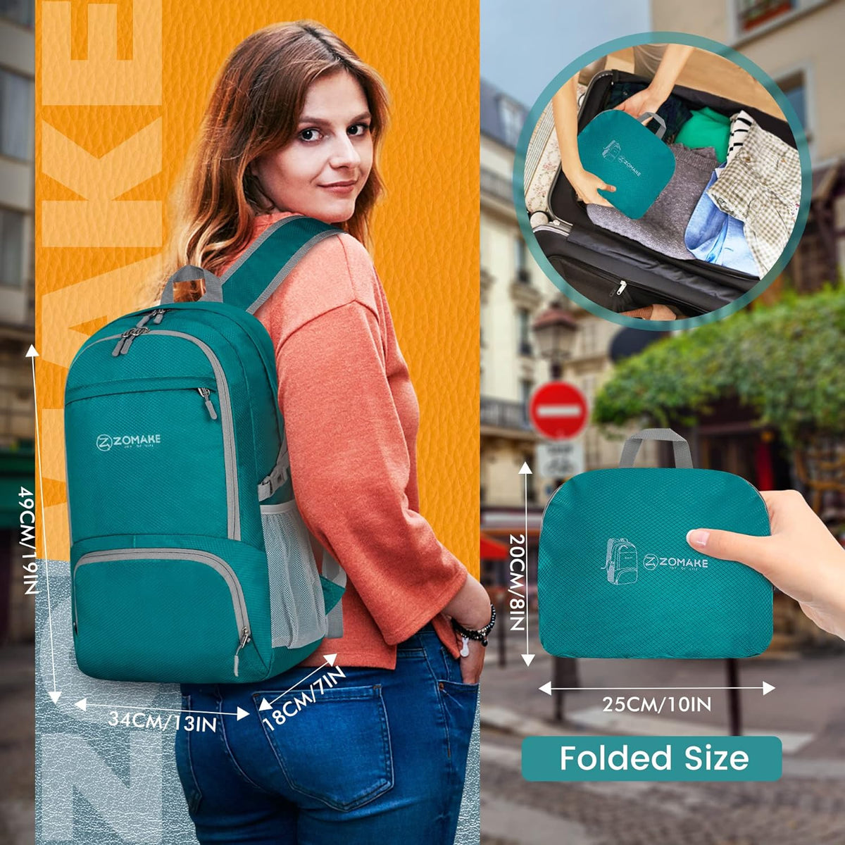 Lightweight Packable Backpack 30L, Foldable Hiking Backpacks Water Resistant Compact Folding Daypack for Travel(Light Blue)
