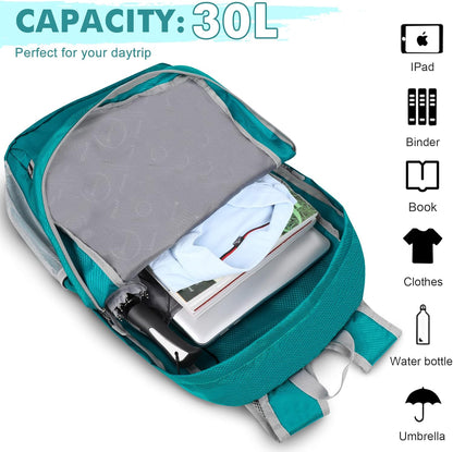 Lightweight Packable Backpack 30L, Foldable Hiking Backpacks Water Resistant Compact Folding Daypack for Travel(Light Blue)