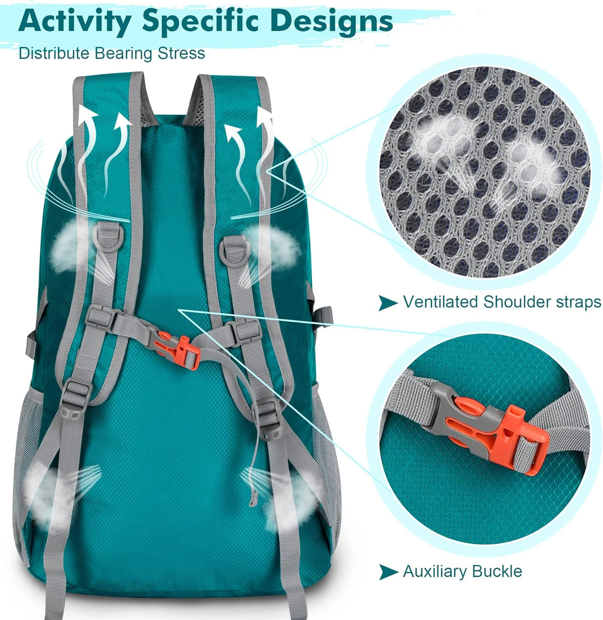 Lightweight Packable Backpack 30L, Foldable Hiking Backpacks Water Resistant Compact Folding Daypack for Travel(Light Blue)