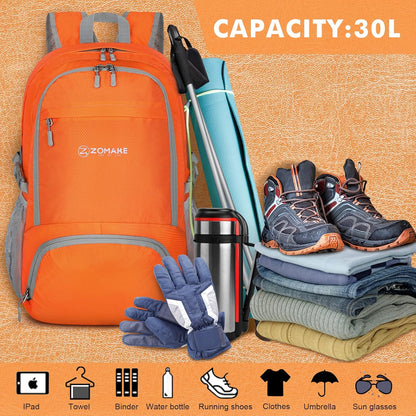 Lightweight Packable Backpack 30L, Foldable Hiking Backpacks Water Resistant Compact Folding Daypack for Travel(Light Blue)