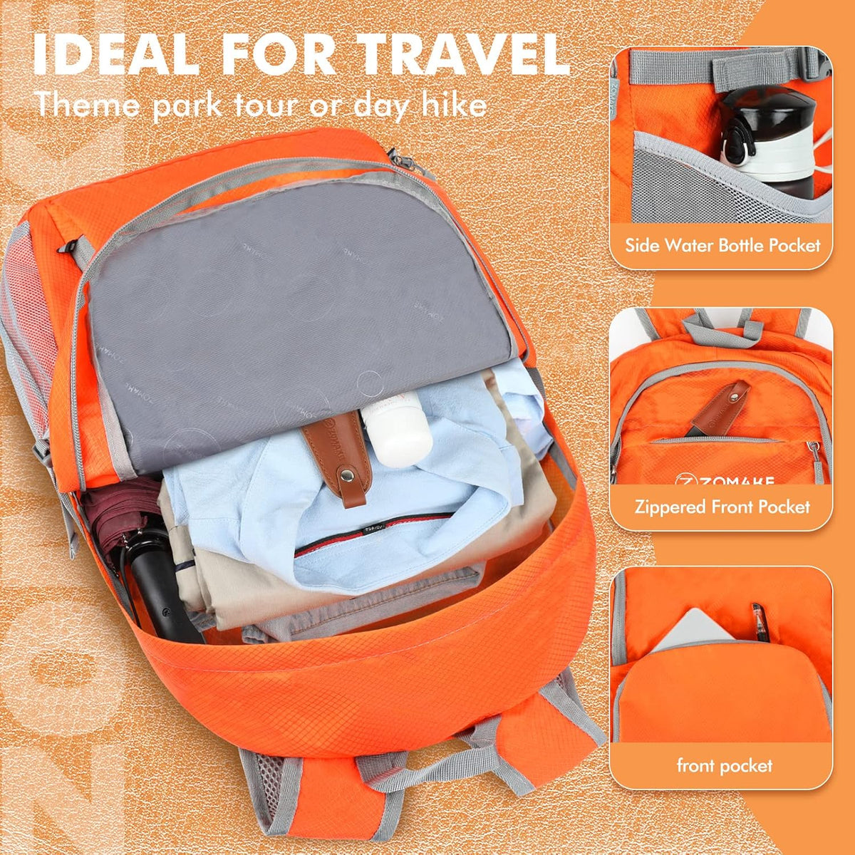Lightweight Packable Backpack 30L, Foldable Hiking Backpacks Water Resistant Compact Folding Daypack for Travel(Light Blue)