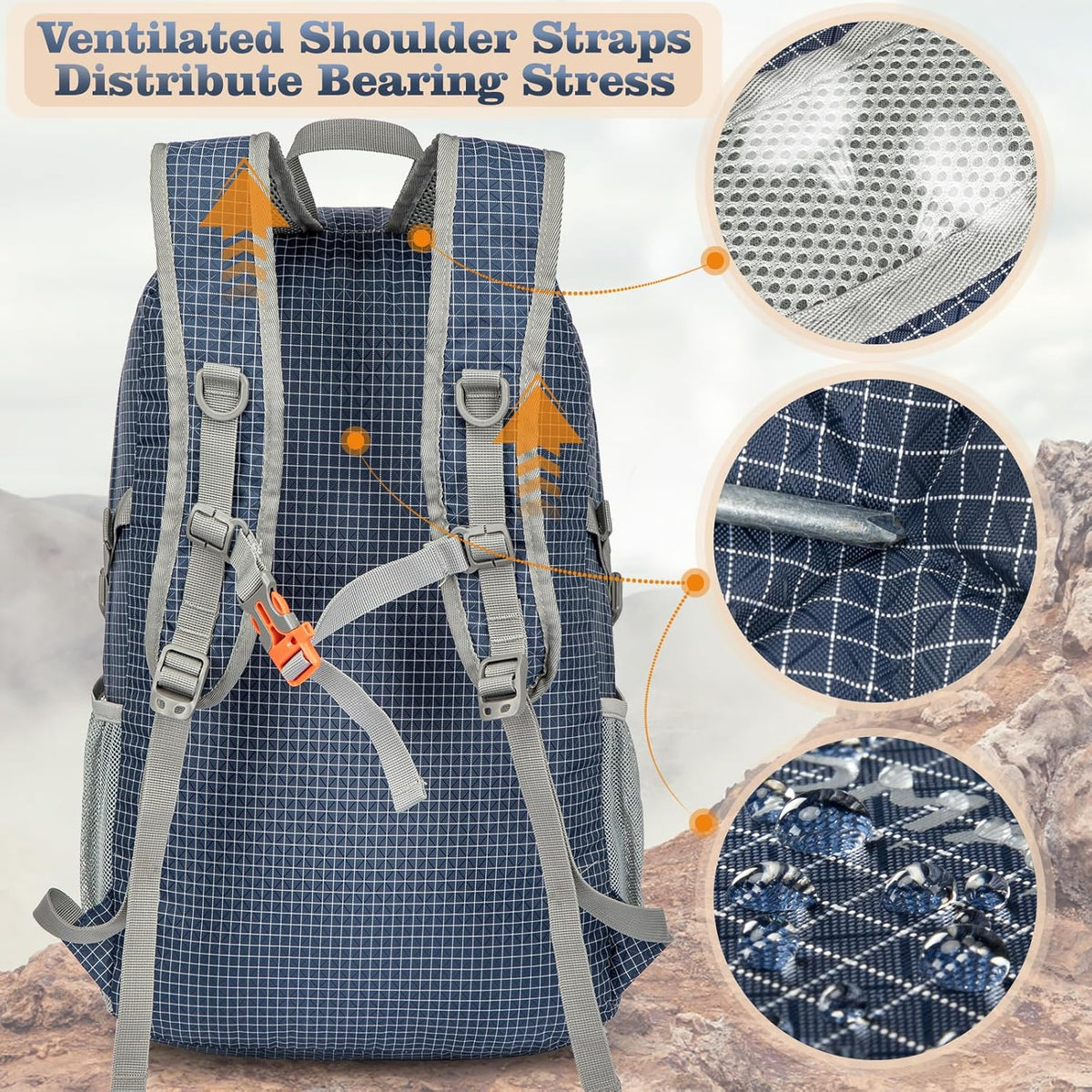 Lightweight Packable Backpack 30L, Foldable Hiking Backpacks Water Resistant Compact Folding Daypack for Travel(Light Blue)