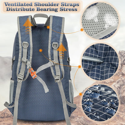 Lightweight Packable Backpack 30L, Foldable Hiking Backpacks Water Resistant Compact Folding Daypack for Travel(Light Blue)