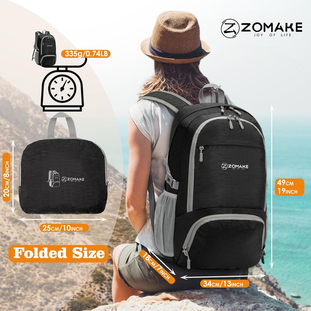 Lightweight Packable Backpack 30L, Foldable Hiking Backpacks Water Resistant Compact Folding Daypack for Travel(Light Blue)