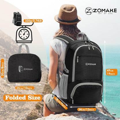 Lightweight Packable Backpack 30L, Foldable Hiking Backpacks Water Resistant Compact Folding Daypack for Travel(Light Blue)