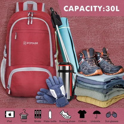 Lightweight Packable Backpack 30L, Foldable Hiking Backpacks Water Resistant Compact Folding Daypack for Travel(Light Blue)