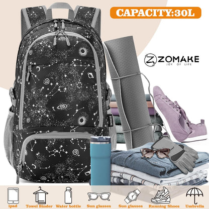 Lightweight Packable Backpack 30L, Foldable Hiking Backpacks Water Resistant Compact Folding Daypack for Travel(Light Blue)