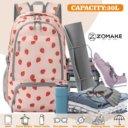 Lightweight Packable Backpack 30L, Foldable Hiking Backpacks Water Resistant Compact Folding Daypack for Travel(Light Blue)
