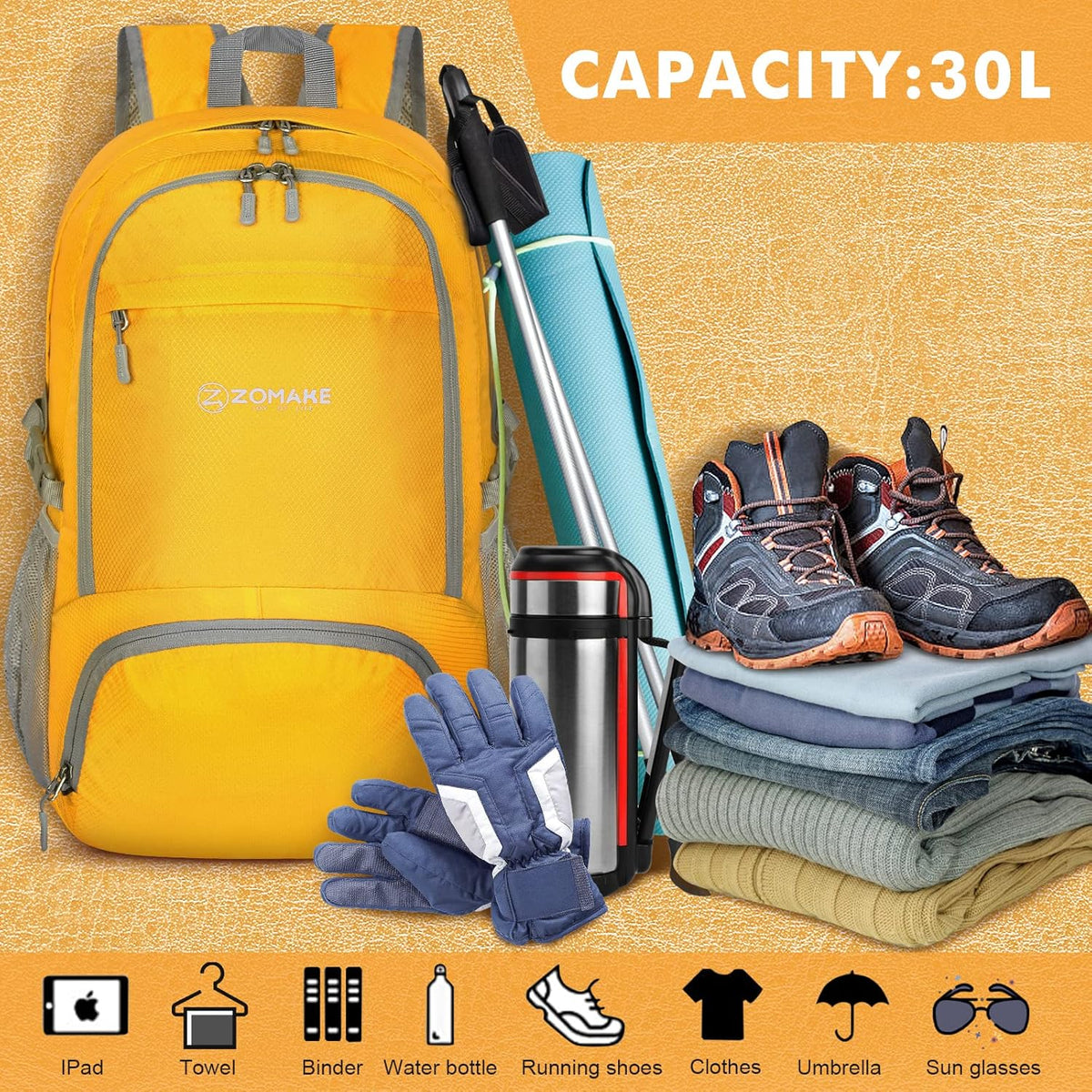 Lightweight Packable Backpack 30L, Foldable Hiking Backpacks Water Resistant Compact Folding Daypack for Travel(Light Blue)