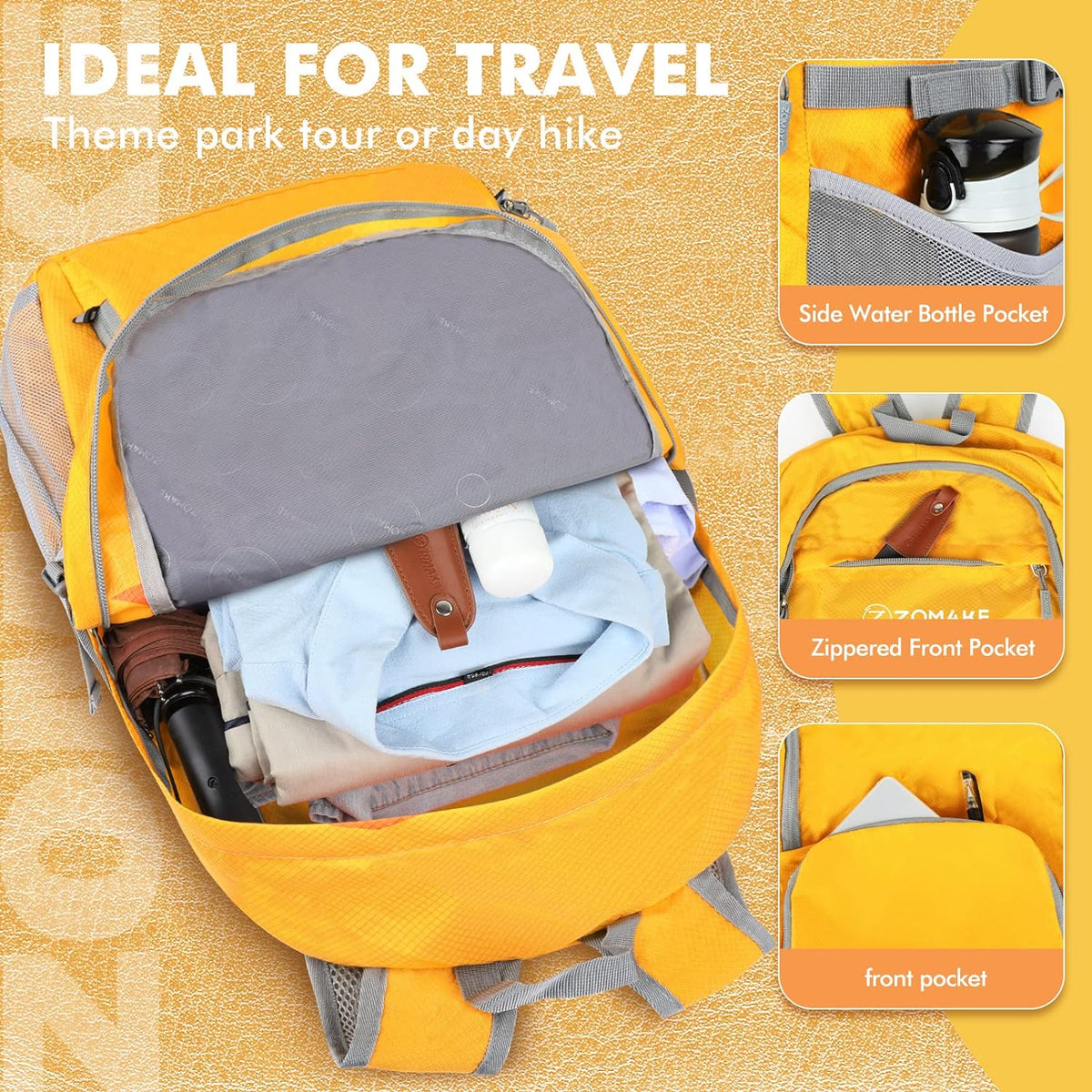 Lightweight Packable Backpack 30L, Foldable Hiking Backpacks Water Resistant Compact Folding Daypack for Travel(Light Blue)